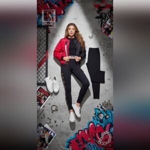 Red and Black Nylon Look Bomber Jacket Streetwear